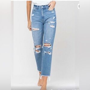 Vervet by flying monkey women's 25 Distressed Destroyed Raw hem Mom Jeans V2149